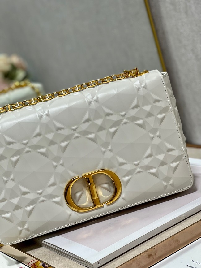 MEDIUM DIOR CARO BAG Cannage Calfskin with Diamond Motif M9241UW white&gold