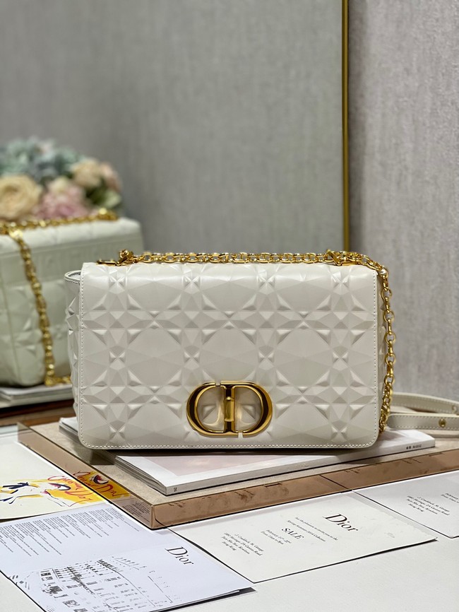 MEDIUM DIOR CARO BAG Cannage Calfskin with Diamond Motif M9241UW white&gold