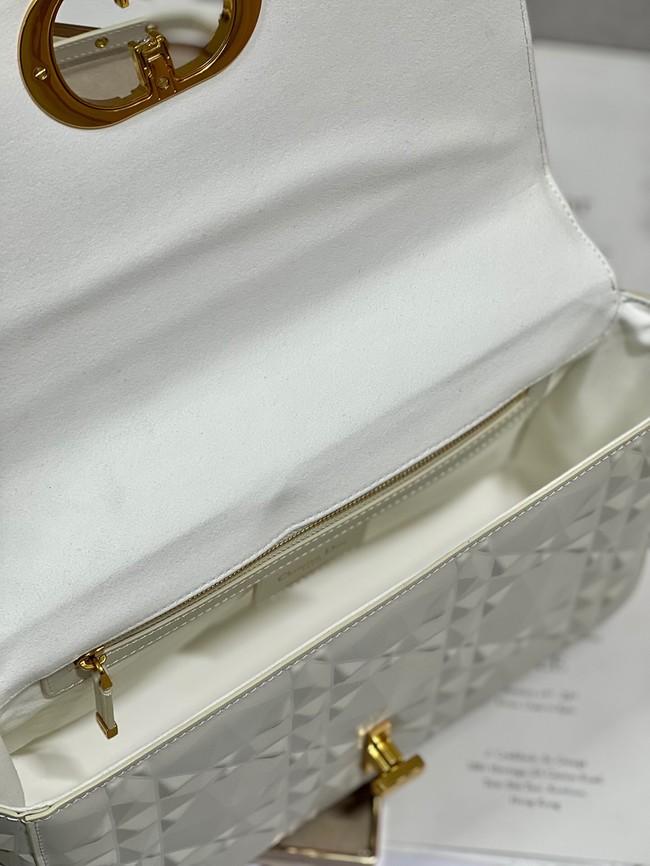 MEDIUM DIOR CARO BAG Cannage Calfskin with Diamond Motif M9241UW white&gold