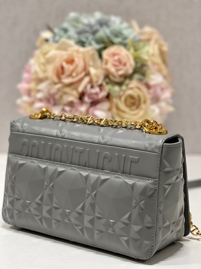 MEDIUM DIOR CARO BAG Cannage Calfskin with Diamond Motif M9242UW gray&gold