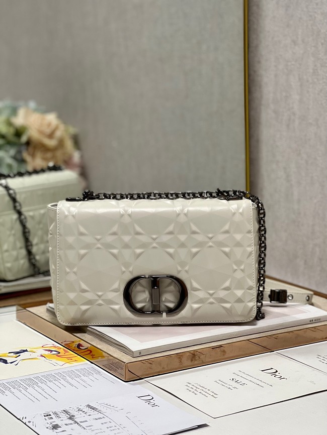 MEDIUM DIOR CARO BAG Cannage Calfskin with Diamond Motif M9242UW white&black