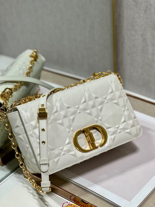 MEDIUM DIOR CARO BAG Cannage Calfskin with Diamond Motif M9242UW white&gold