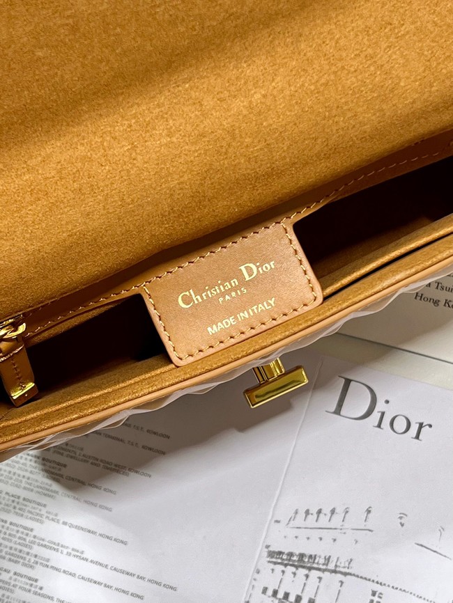 SMALL DIOR CARO BAG Cannage Calfskin with Diamond Motif M9243UW brown&gold