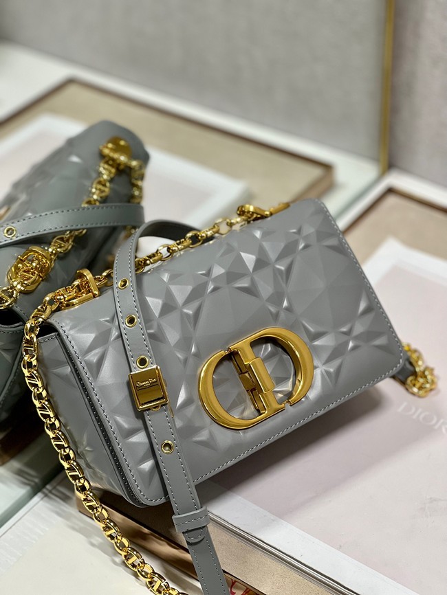 SMALL DIOR CARO BAG Cannage Calfskin with Diamond Motif M9243UW gray&gold