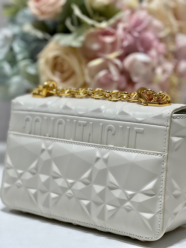 SMALL DIOR CARO BAG Cannage Calfskin with Diamond Motif M9243UW white&gold