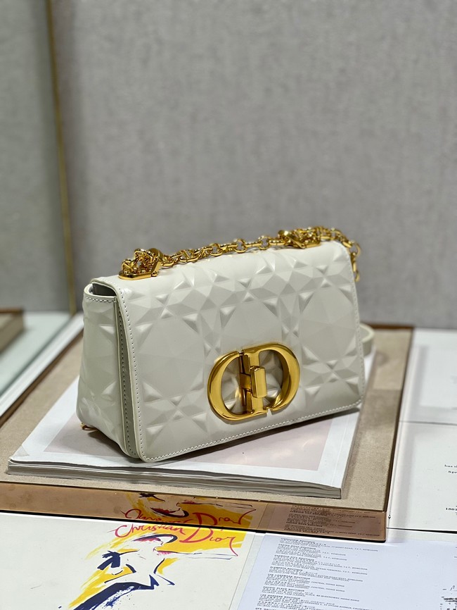 SMALL DIOR CARO BAG Cannage Calfskin with Diamond Motif M9243UW white&gold