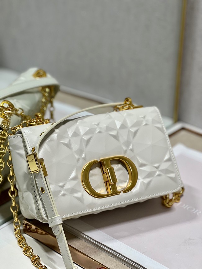 SMALL DIOR CARO BAG Cannage Calfskin with Diamond Motif M9243UW white&gold