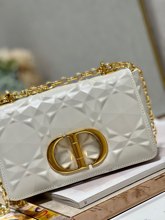 SMALL DIOR CARO BAG Cannage Calfskin with Diamond Motif M9243UW white&gold