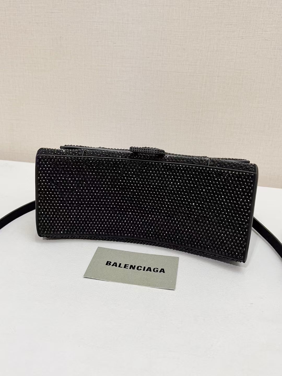 Balenciaga WOMENS HOURGLASS SMALL HANDBAG WITH RHINESTONES 592834 black