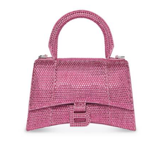 Balenciaga WOMENS HOURGLASS XS HANDBAG WITH RHINESTONES 283328 IN PINK