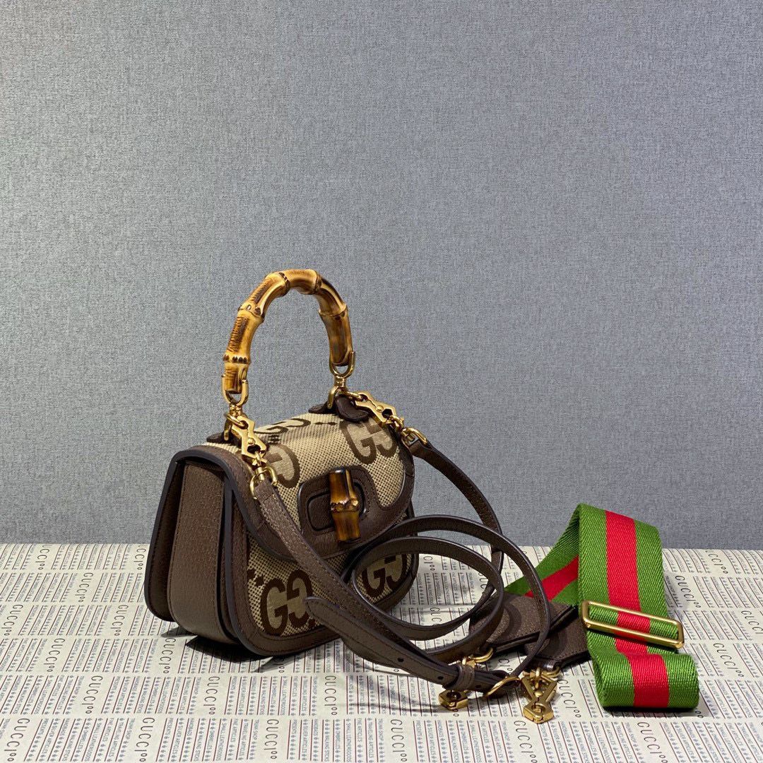 Gucci Bamboo 1947 Jumbo GG Mini Top Handle Bag 686864 Brown