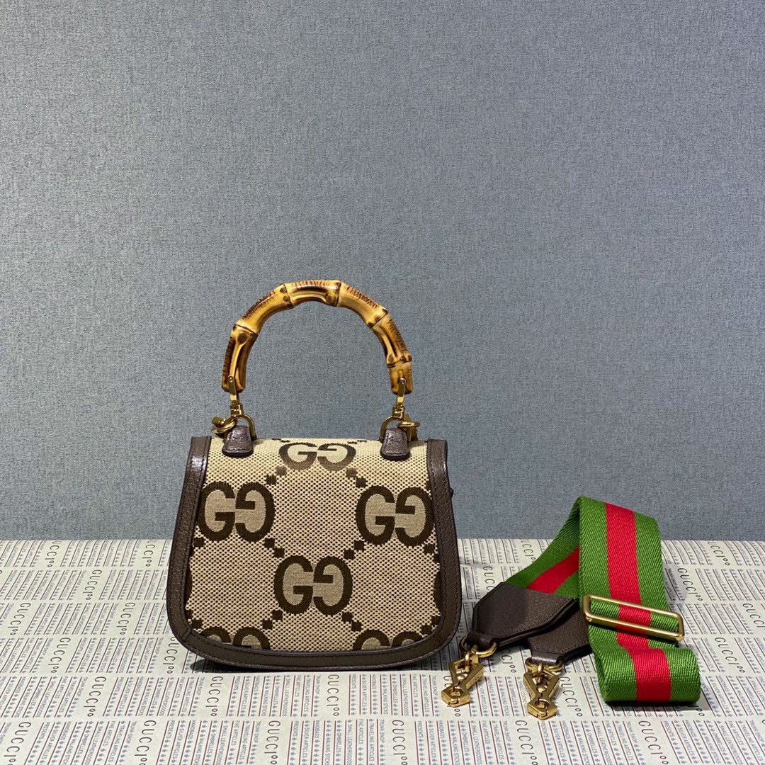 Gucci Bamboo 1947 Jumbo GG Mini Top Handle Bag 686864 Brown