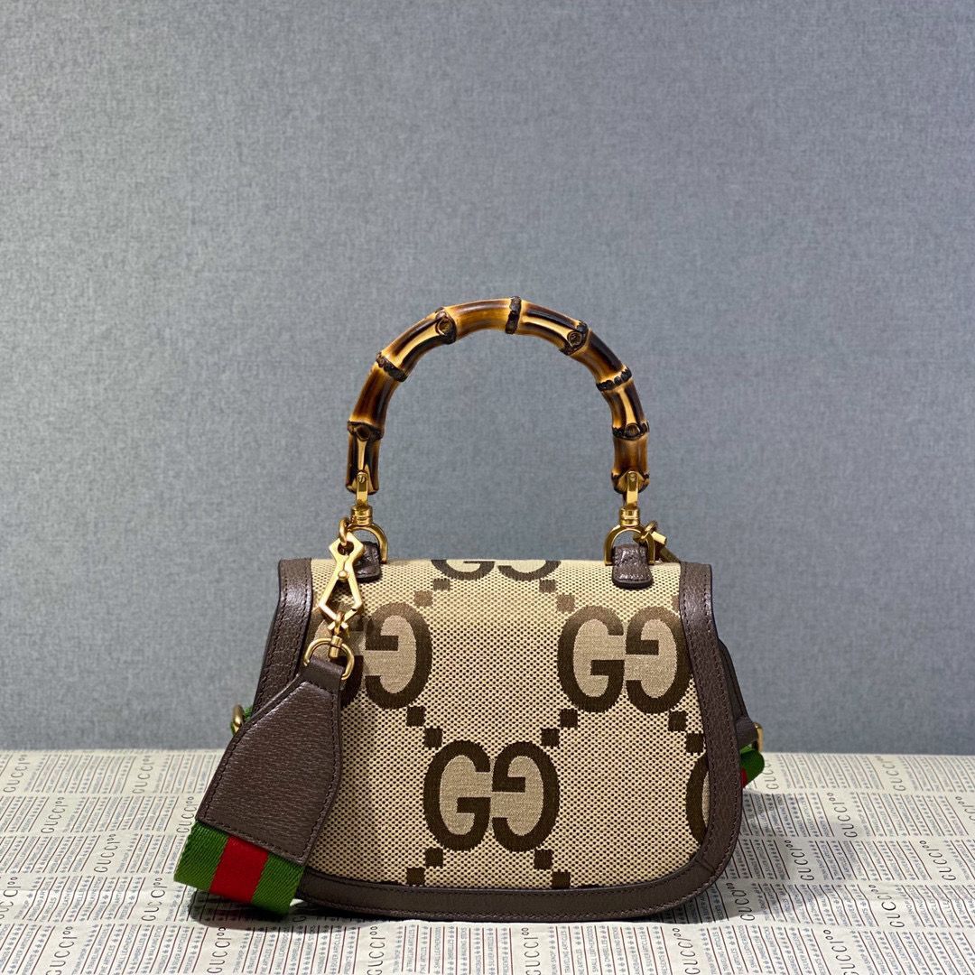 Gucci Bamboo 1947 Jumbo Small GG Top Handle Bag 675797 Brown