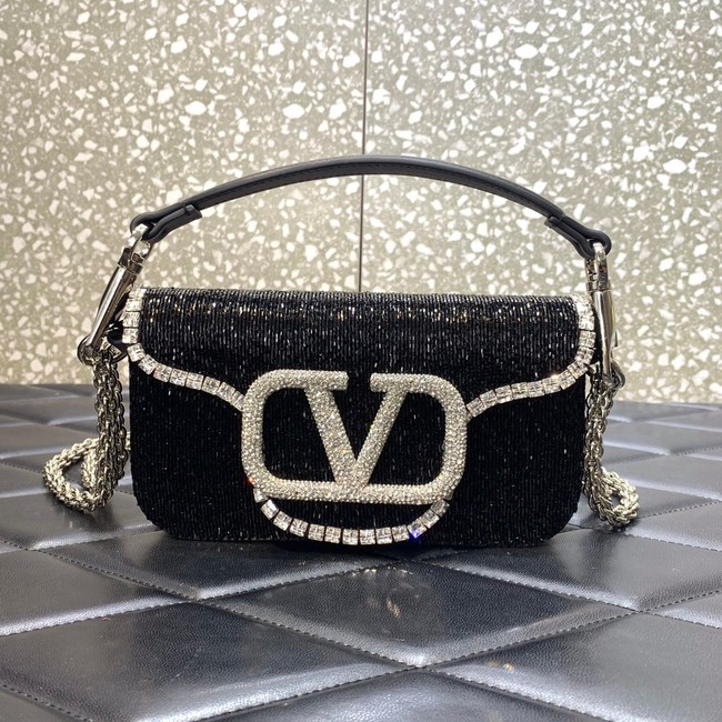 VALENTINO MINI LOCO imitation crystal shoulder bag WB0K53SL black