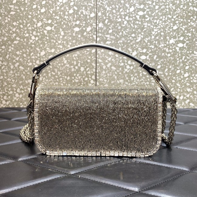 VALENTINO MINI LOCO imitation crystal shoulder bag WB0K53SL silver