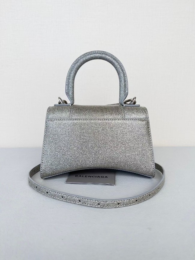 Balenciaga WOMENS HOURGLASS XS HANDBAG IN SPARKLING FABRIC 592833 IN SILVER