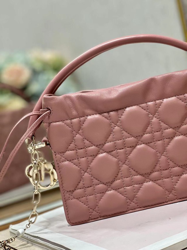 LADY DIOR TOP HANDLE DRAWSTRING MINI BAG Peony Pink Cannage Lambskin S0981O