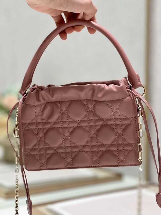 LADY DIOR TOP HANDLE DRAWSTRING MINI BAG Peony Pink Cannage Lambskin S0981O