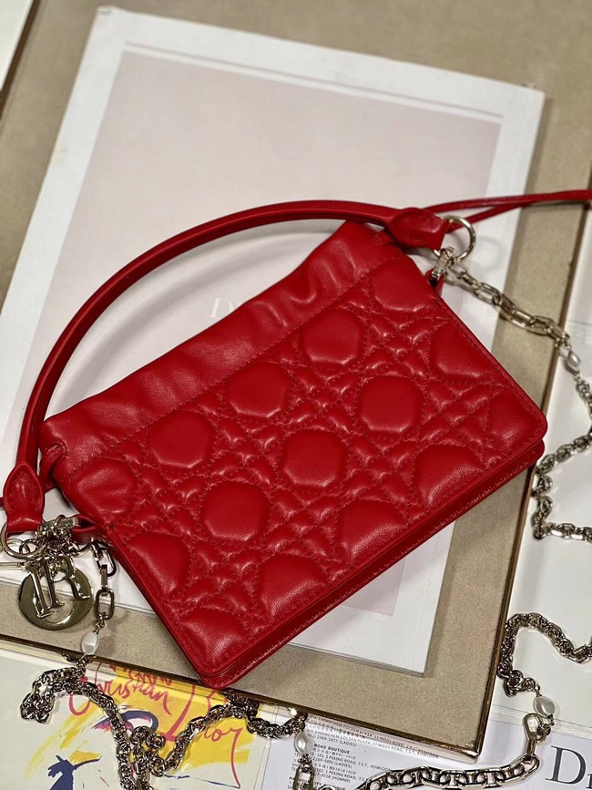 LADY DIOR TOP HANDLE DRAWSTRING MINI BAG Scarlet Red Cannage Lambskin S0981ON