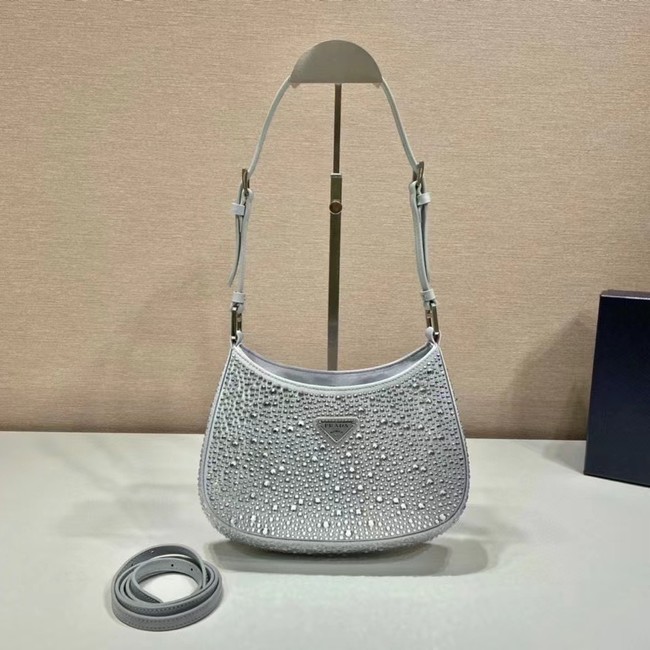 Prada Cleo satin bag with crystals 1BC169 silver