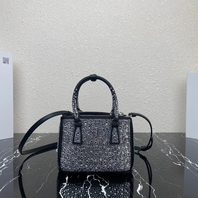 Prada Galleria satin mini-bag with crystals 1BA906 black