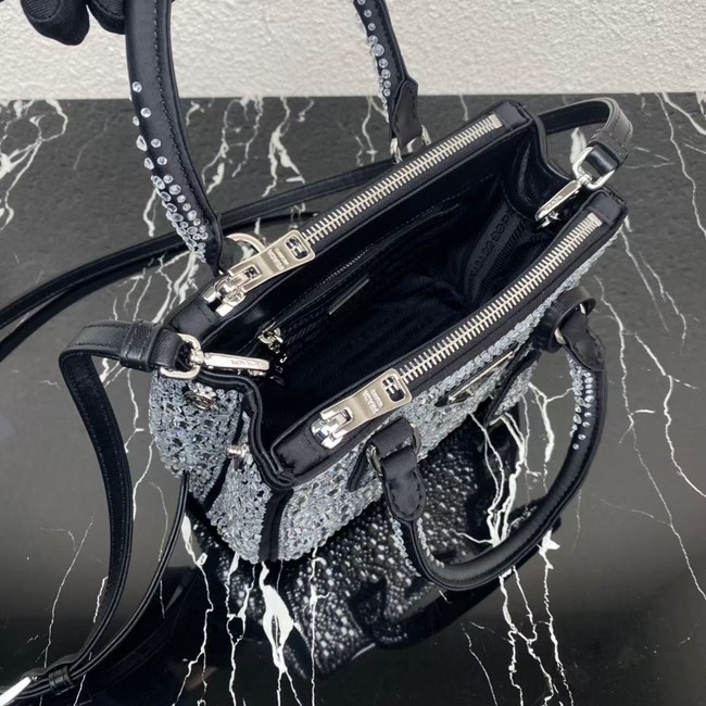 Prada Galleria satin mini-bag with crystals 1BA906 black