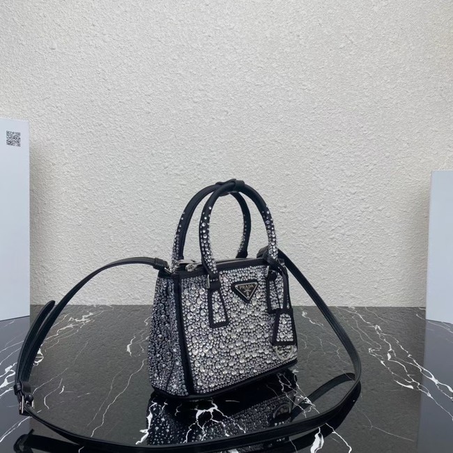 Prada Galleria satin mini-bag with crystals 1BA906 black