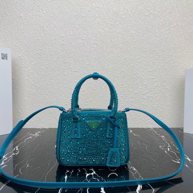 Prada Galleria satin mini-bag with crystals 1BA906 blue