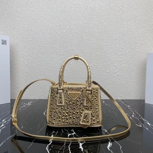 Prada Galleria satin mini-bag with crystals 1BA906 gold