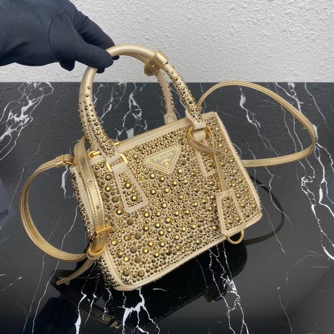 Prada Galleria satin mini-bag with crystals 1BA906 gold