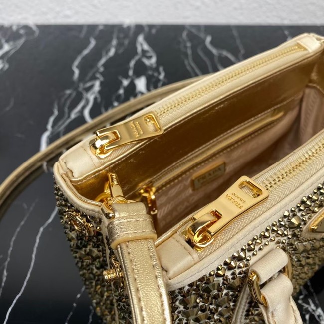 Prada Galleria satin mini-bag with crystals 1BA906 gold