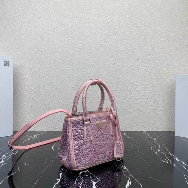 Prada Galleria satin mini-bag with crystals 1BA906 pink