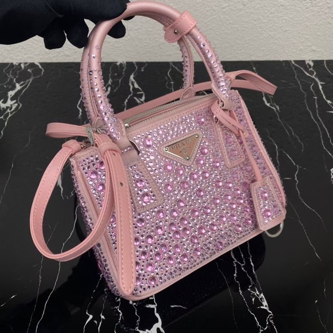 Prada Galleria satin mini-bag with crystals 1BA906 pink