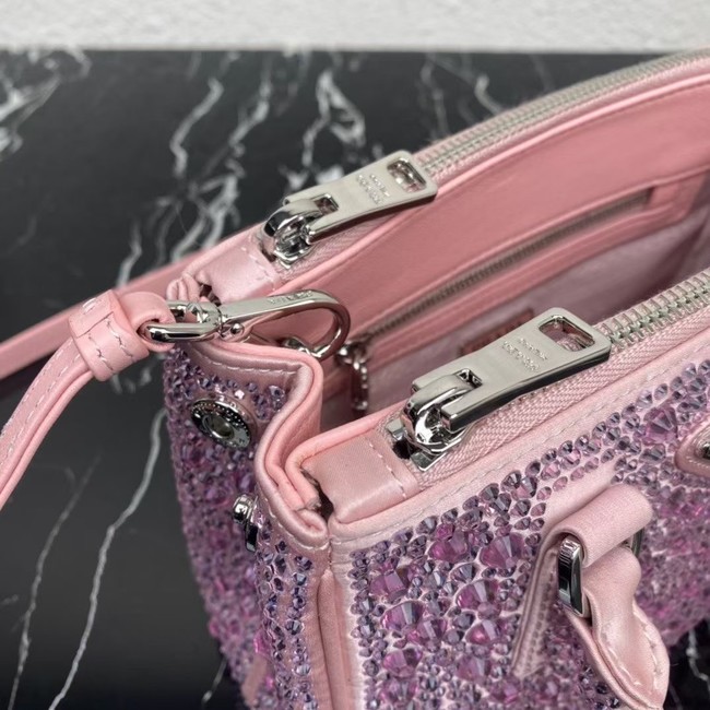 Prada Galleria satin mini-bag with crystals 1BA906 pink