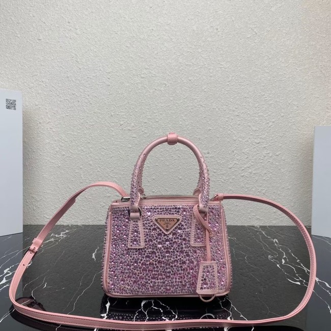 Prada Galleria satin mini-bag with crystals 1BA906 pink