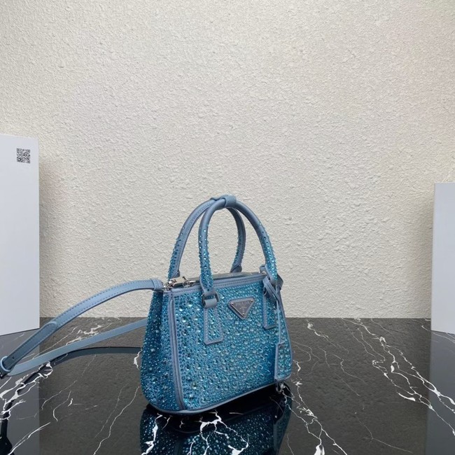 Prada Galleria satin mini-bag with crystals 1BA906 sky blue