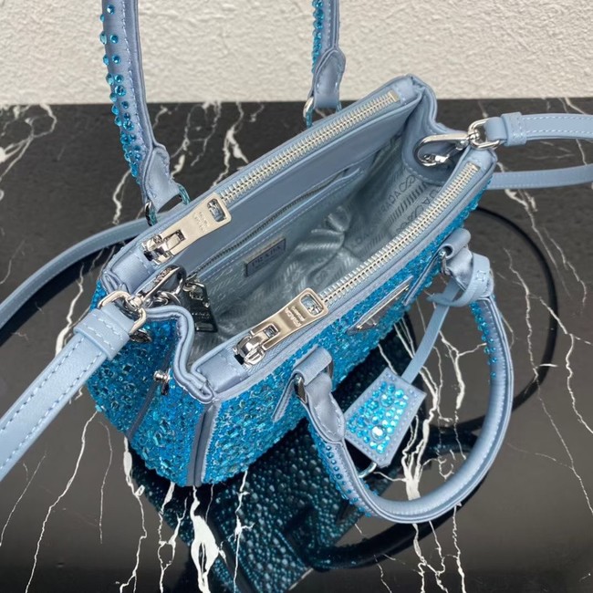 Prada Galleria satin mini-bag with crystals 1BA906 sky blue