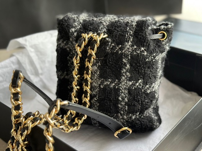 Chanel BACKPACK Wool Tweed & Gold-Tone Metal AS3615 Black & Gray