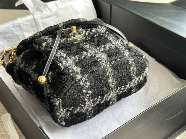 Chanel BACKPACK Wool Tweed & Gold-Tone Metal AS3615 Black & Gray