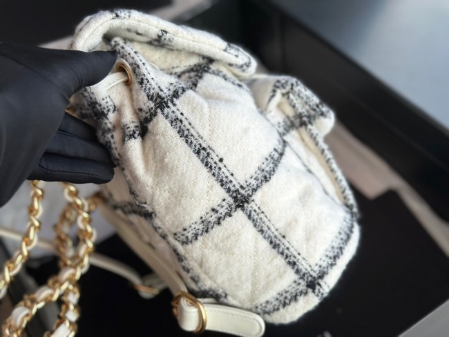 Chanel BACKPACK Wool Tweed & Gold-Tone Metal AS3615 white