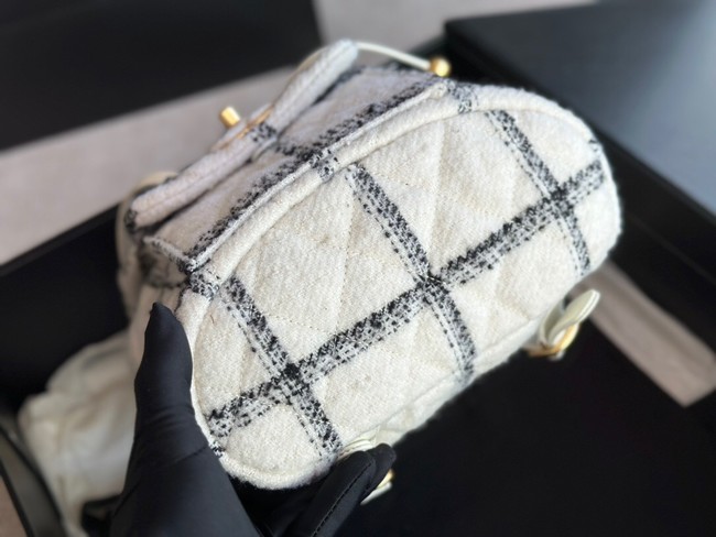 Chanel BACKPACK Wool Tweed & Gold-Tone Metal AS3615 white