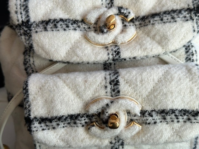 Chanel BACKPACK Wool Tweed & Gold-Tone Metal AS3615 white
