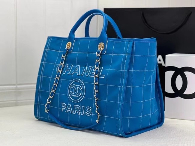 Chanel LARGE SHOPPING BAG Wool Tweed & Gold-Tone Metal A66941 Blue