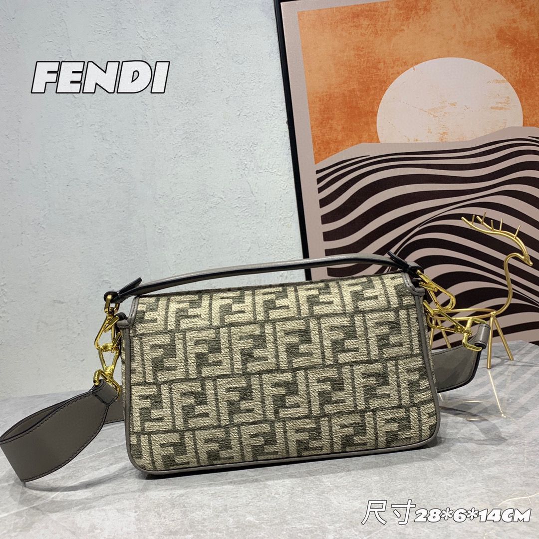 Fendi Baguette Dove gray FF tapestry fabric bag 8BS010B