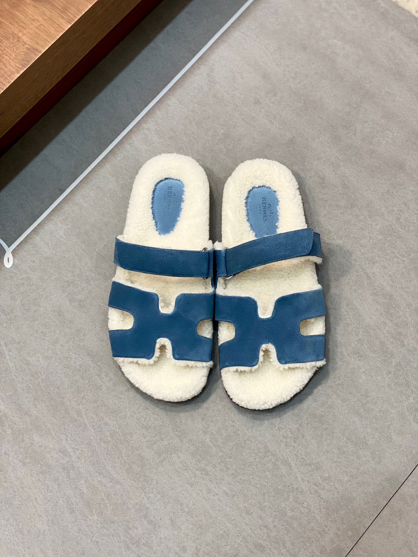 Hermes Shoes 2022 Teddy Bear Blue Pinede Chypre sandals HM63920