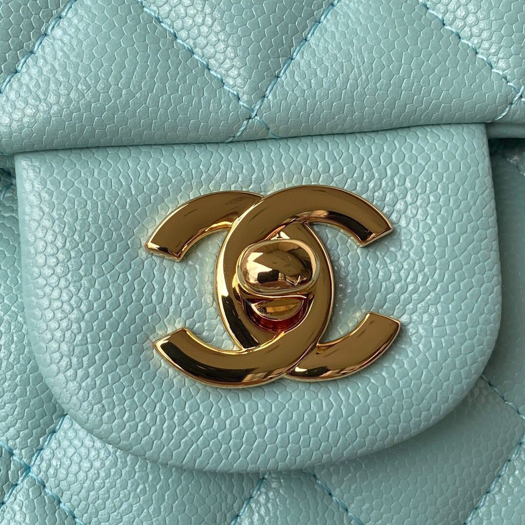 Chanel 2.55 Series Flap Bag Original Caviar Leather Y01295 A01112 Blue Gold-Tone hardware