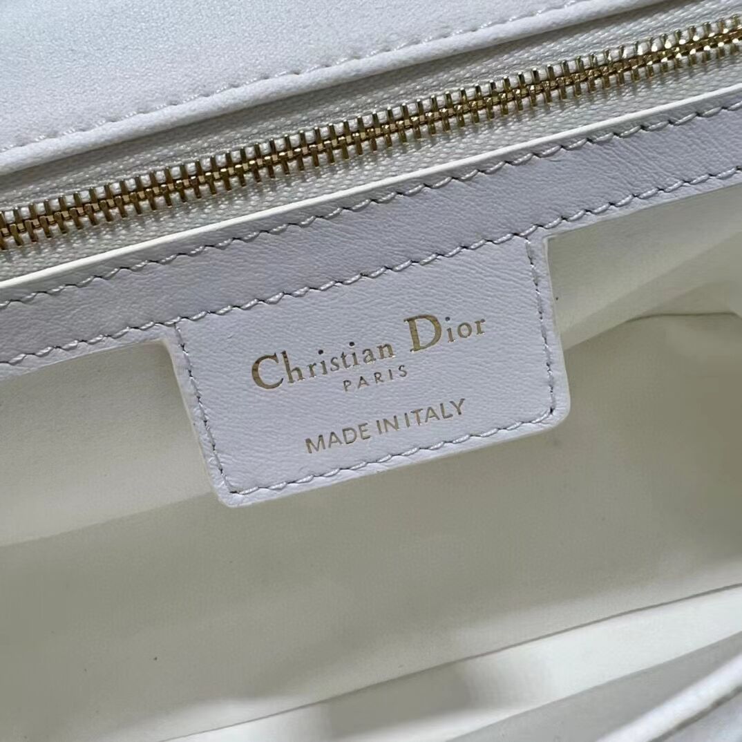 DIOR CARO MACROCANNAGE POUCH Macrocannage Calfskin with Star Motif C3136 white&gold