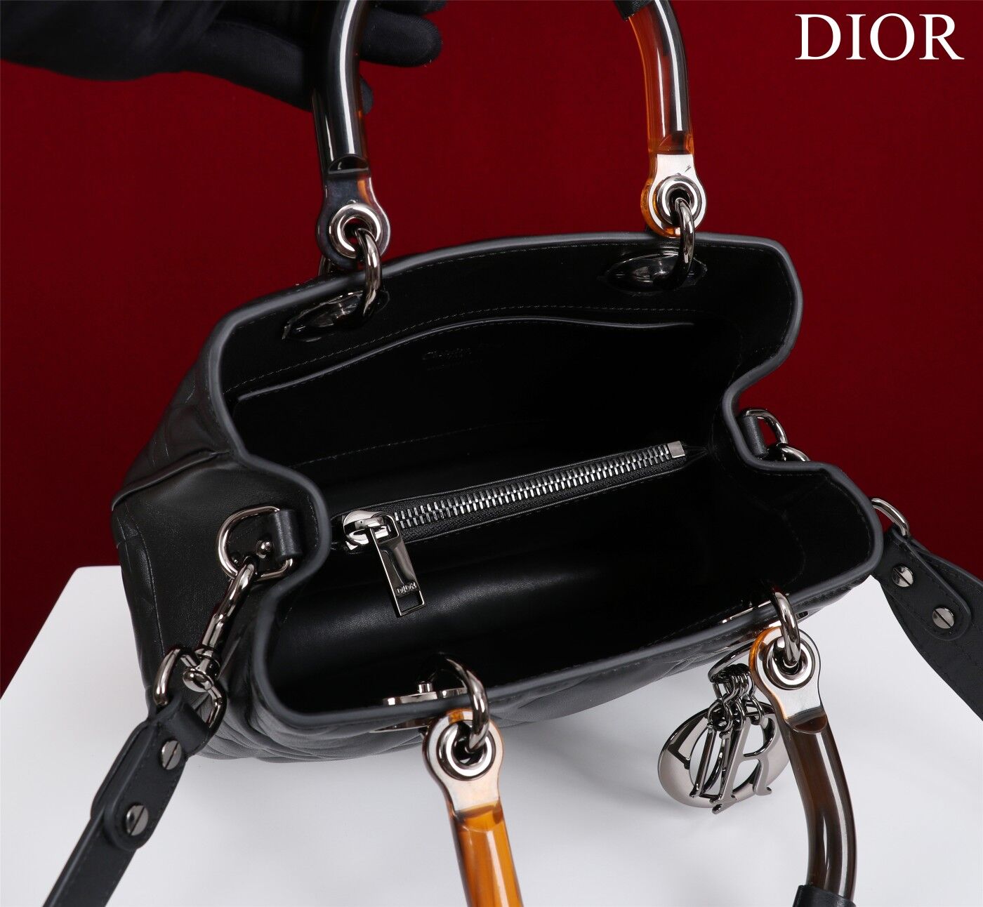 LADY DIOR TOP HANDLE SMALL BAG Latte Cannage Lambskin C0963 BLACK