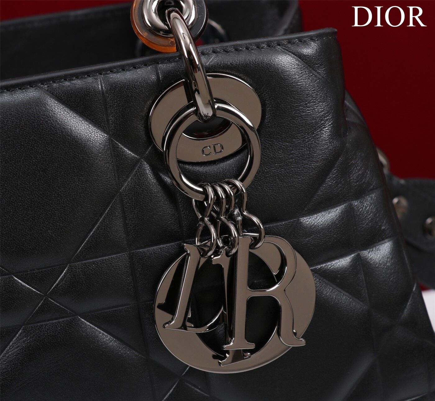 LADY DIOR TOP HANDLE SMALL BAG Latte Cannage Lambskin C0963 BLACK
