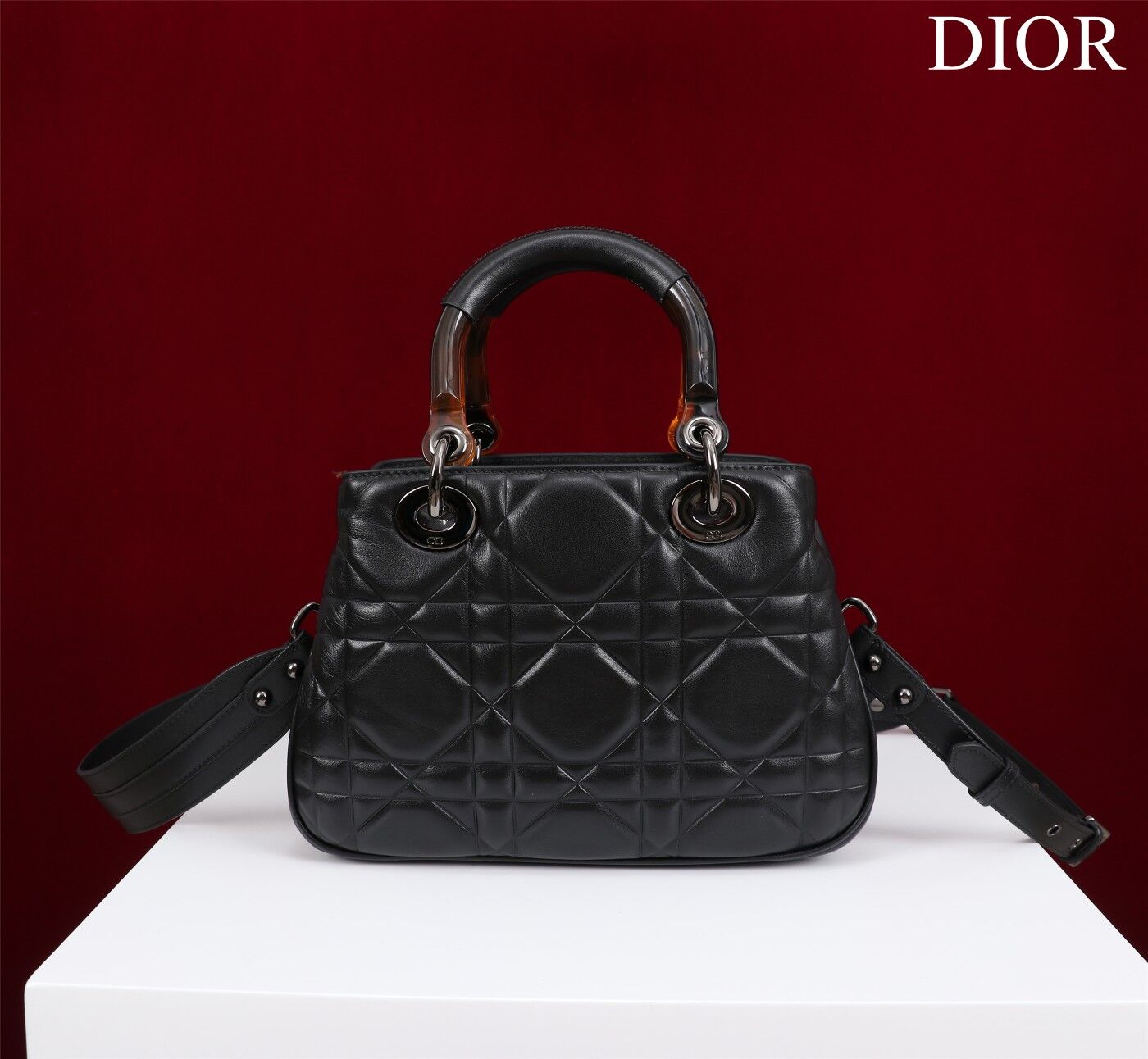 LADY DIOR TOP HANDLE SMALL BAG Latte Cannage Lambskin C0963 BLACK